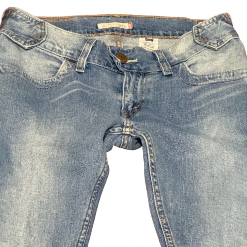 Vtg Levis 504 Slouch Flare Jeans Juniors 7 Blue Y2K Crossover Pocket - Picture 6 of 13